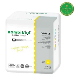 Bambiboo Cottonwear Jednorazowe pieluchomajtki z bawełną organiczną, rozmiar 4 Maxi (9‑14 kg) 22 szt.