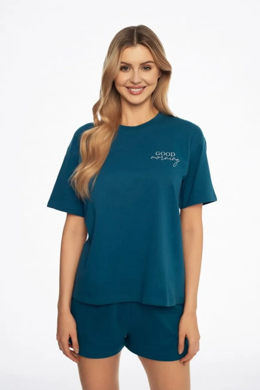 Bawełniana piżama damska Abstract - Dark turquoise | Henderson 41314