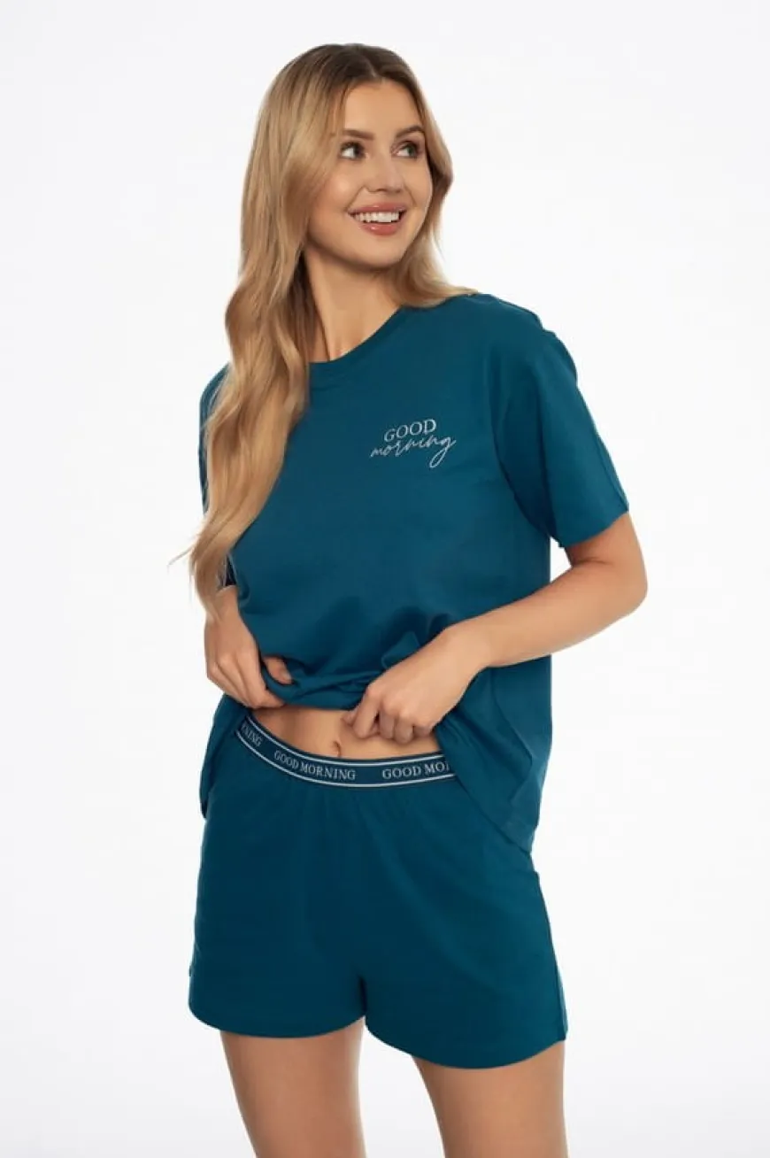 Bawełniana piżama damska Abstract - Dark turquoise | Henderson 41314