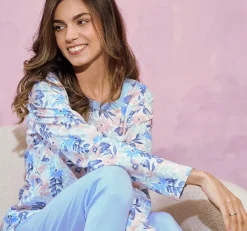 Bawełniana piżama damska błękitna w kwiaty Ginny | Taro 3237