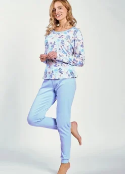 Bawełniana piżama damska błękitna w kwiaty Ginny | Taro 3237
