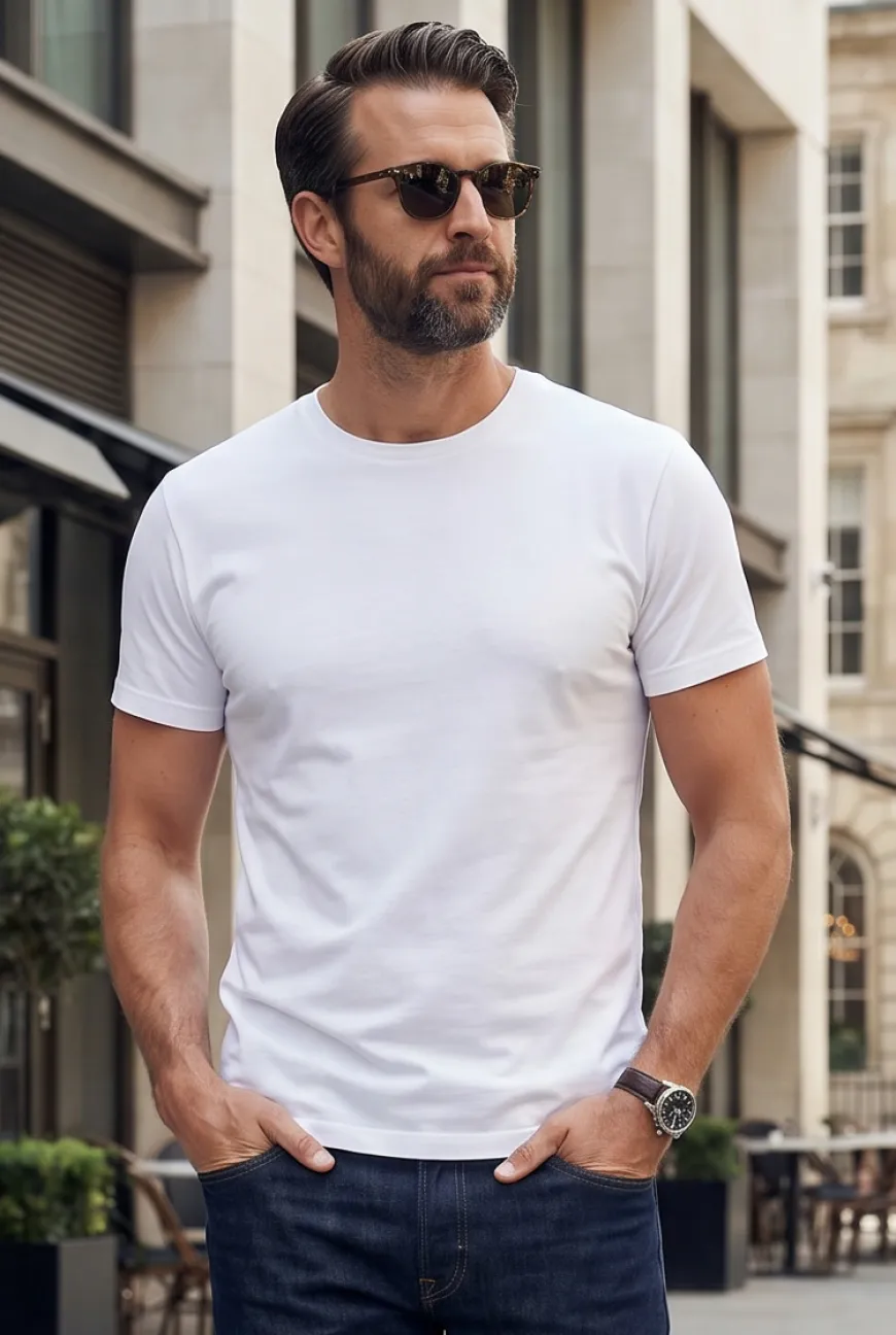 Biały T-SHIRT MĘSKI REGULAR FIT Linia Premium - Dolce Sonno