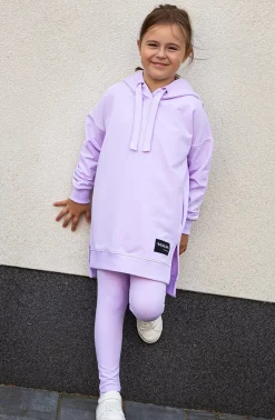 Bluza dziewczęca z kapturem z asymetrycznym dołem Little Eva/Lilac - Wualaa by dolce sonno