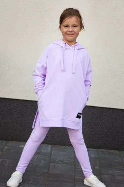 Bluza dziewczęca z kapturem z asymetrycznym dołem Little Eva/Lilac - Wualaa by dolce sonno