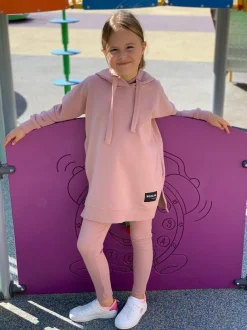 Bluza dziewczęca z kapturem z asymetrycznym dołem Little Eva/Blush - Wualaa by dolce sonno