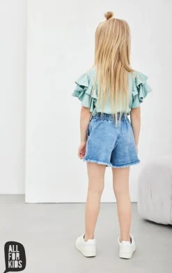 Bluzka dziewczęca z falbanami miętowa - All for Kids