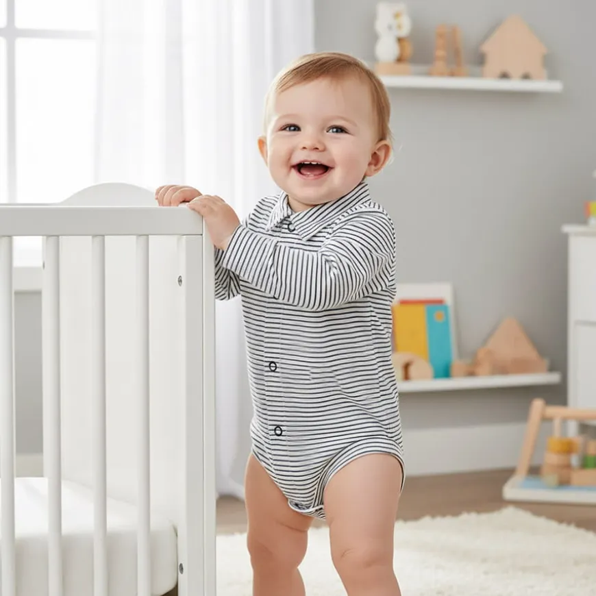 Body koszulowe z kołnierzykiem dla dzieci Chic/granatowe paski - Dolce Sonno