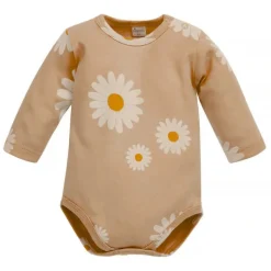 Body z długim rękawem beżowe w stokrotki - Daisy | Pinokio
