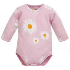 Body z długim rękawem różowe w stokrotki - Daisy | Pinokio