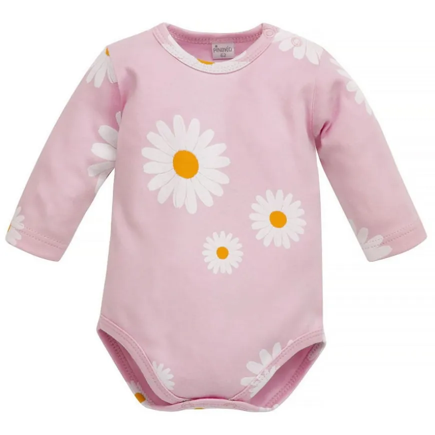 Body z długim rękawem różowe w stokrotki - Daisy | Pinokio