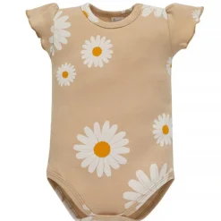 Body z krótkim rękawem beżowe w stokrotki - Daisy | Pinokio