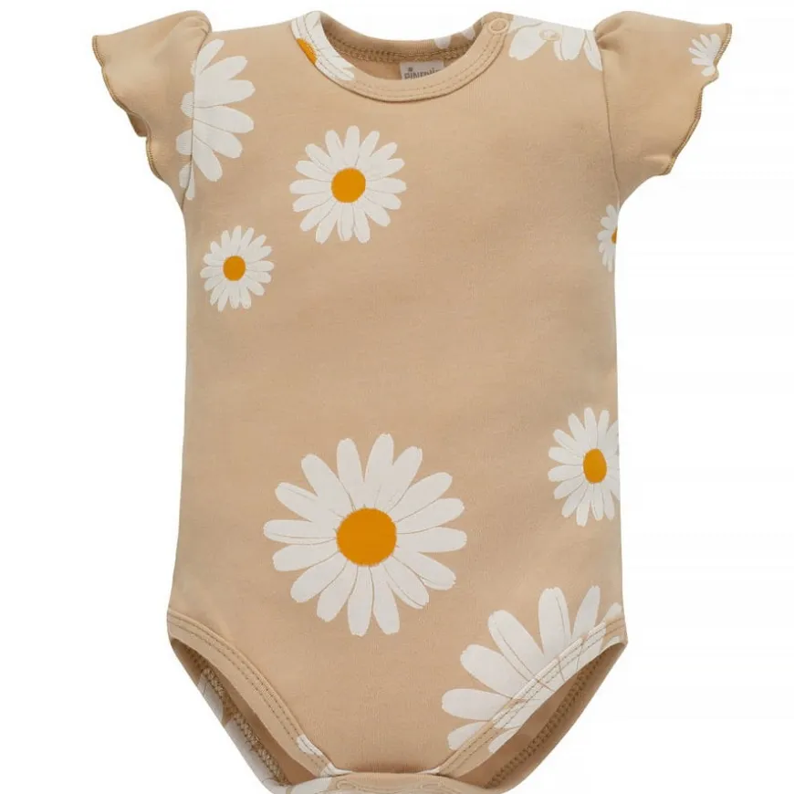 Body z krótkim rękawem beżowe w stokrotki - Daisy | Pinokio