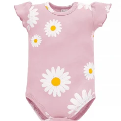 Body z krótkim rękawem różowe w stokrotki - Daisy | Pinokio