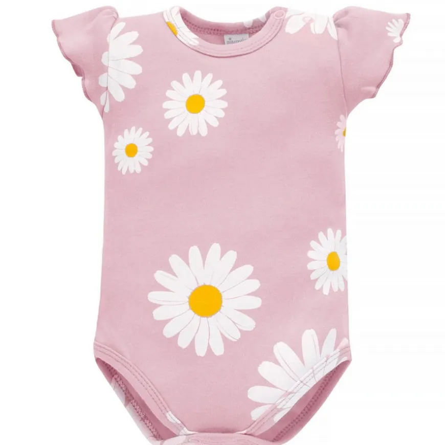 Body z krótkim rękawem różowe w stokrotki - Daisy | Pinokio