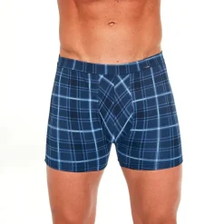 Bokserki męskie bawełniane Prime w kratkę jeans | Cornette 904/84