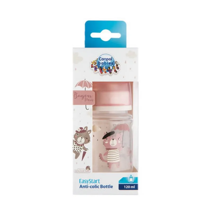 Butelka antykolkowa 120ml szeroka Bonjour Paris - różowa | Canpol 35/231