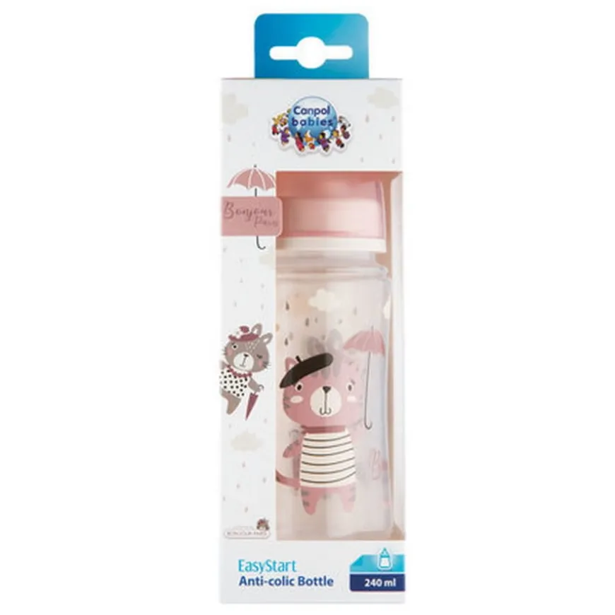 Butelka antykolkowa 240ml szeroka Bonjour Paris - różowa | Canpol 35/232