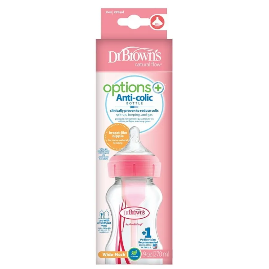 Butelka antykolkowa z szeroką szyjką różowa 270ml OPTIONS PLUS | Dr.Brown's