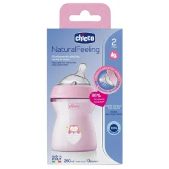 Butelka Natural Feeling plastikowa Chicco do karmienia 2m+ 250ml różowa