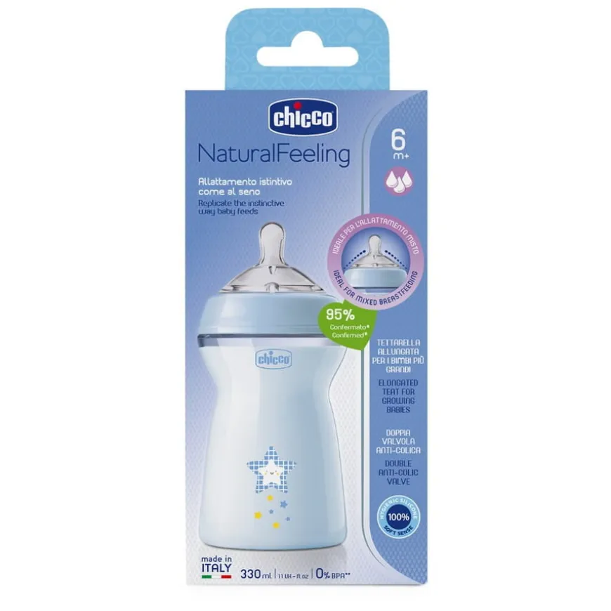 Butelka Natural Feeling plastikowa Chicco do karmienia 6 m + 330 ml Boy