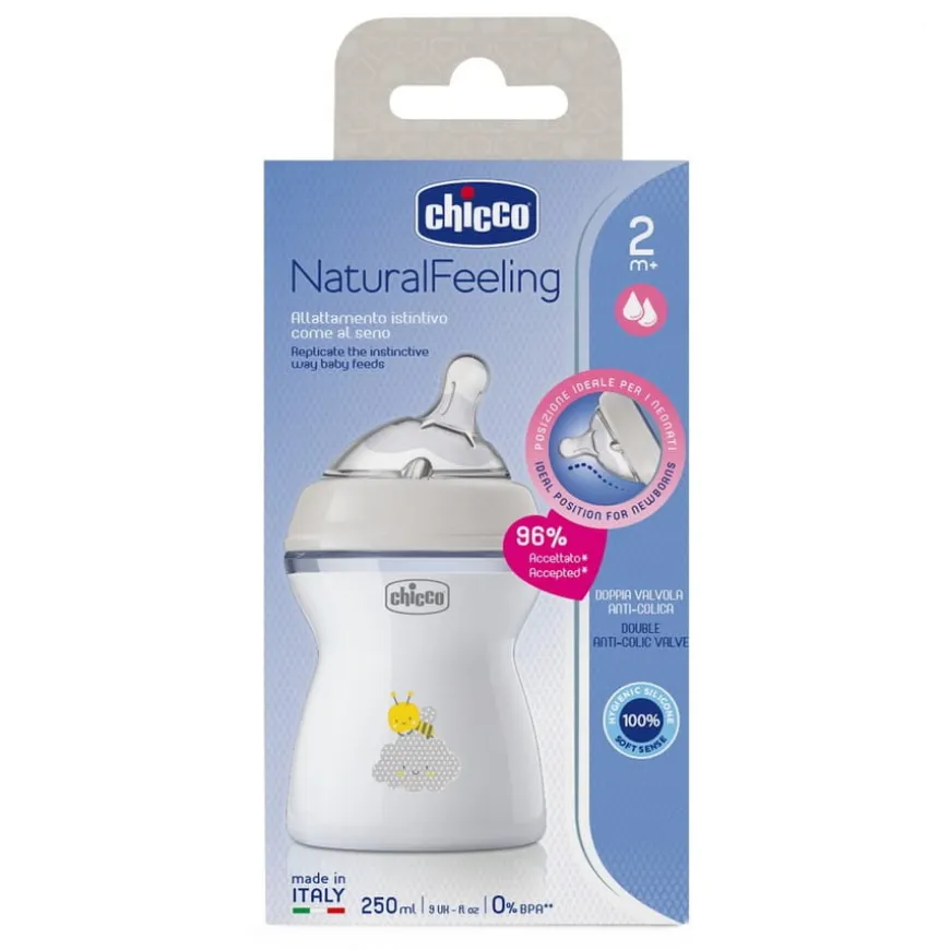 Butelka Natural Feeling plastikowa Chicco do karmienia 2m+ 250ml nautralna