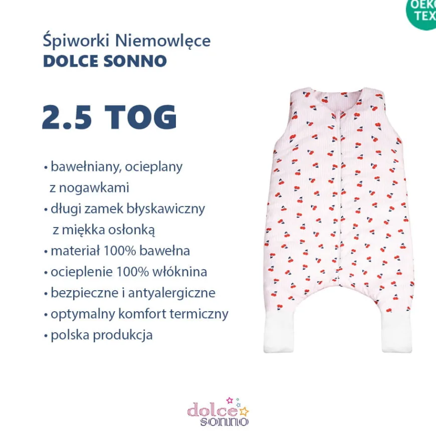 Całoroczny śpiworek bawełniany dla dziecka z nogawkami 2,5 TOG Sweet Cherry | Dolce Sonno