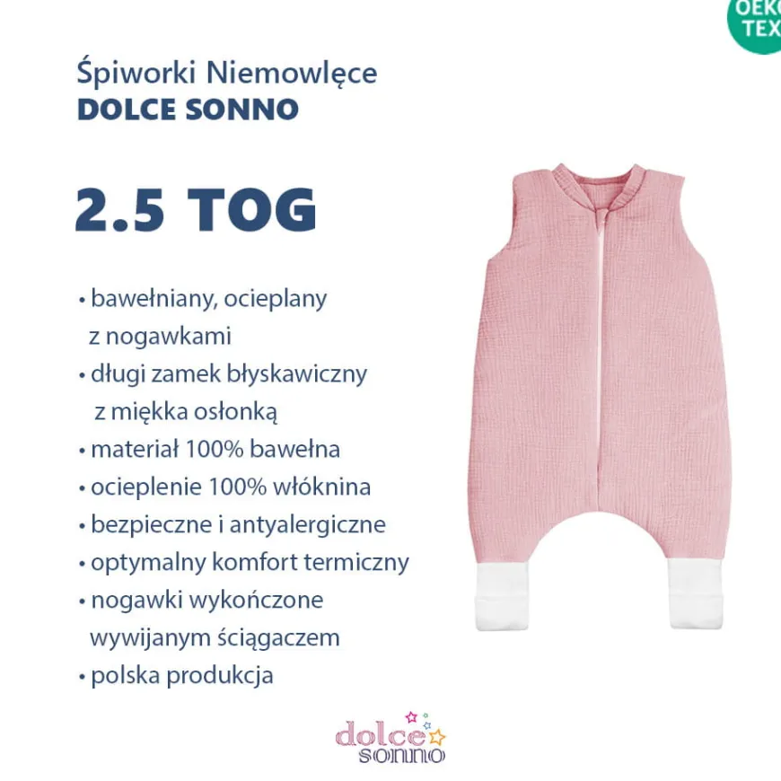 Całoroczny śpiworek niemowlęcy muślinowy Double Gauze 2,5 TOG Brudny Róż | Dolce Sonno