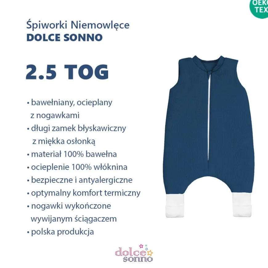 Całoroczny śpiworek niemowlęcy muślinowy Double Gauze 2,5 TOG Granat | Dolce Sonno