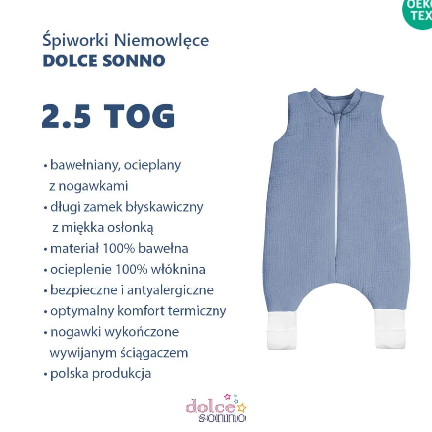 Całoroczny śpiworek niemowlęcy muślinowy Double Gauze 2,5 TOG Jeans | Dolce Sonno