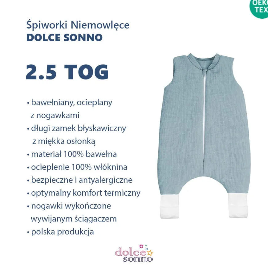 Całoroczny śpiworek niemowlęcy muślinowy Double Gauze 2,5 TOG Khaki | Dolce Sonno