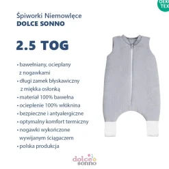 Całoroczny śpiworek niemowlęcy muślinowy Double Gauze 2,5 TOG Szary | Dolce Sonno