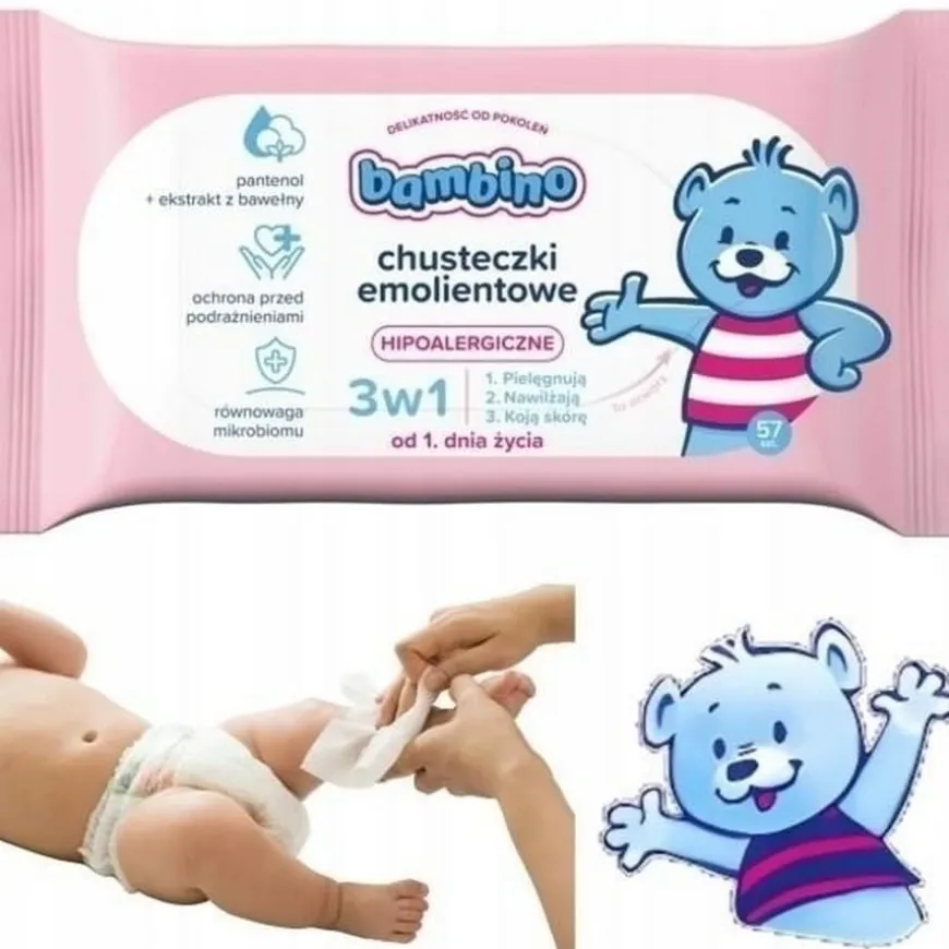 Chusteczki nawilżane emolientowe 3w1 Bambino 57 szt