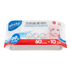 Chusteczki nawilżane 99% wodą, jednorazowe dla dzieci - Akuku