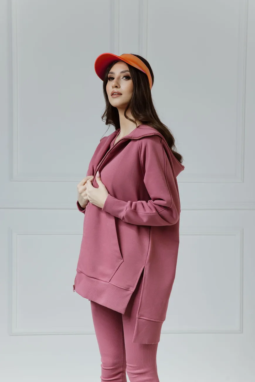 Comfort & Luxury - Długa bluza na ekspres z kapturem Layla Malaga