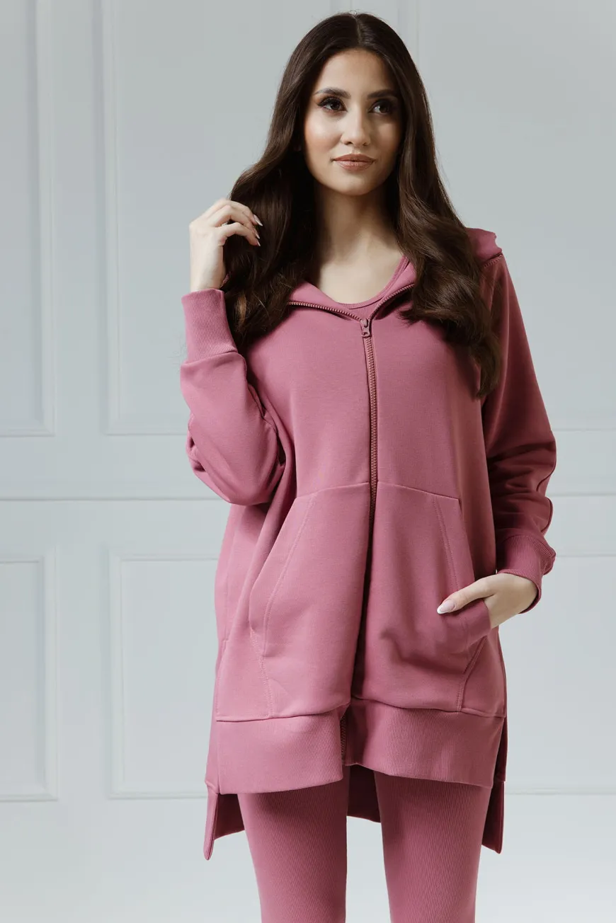 Comfort & Luxury - Długa bluza na ekspres z kapturem Layla Malaga