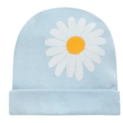 Czapka bawełniana dla niemowlaka wywijana niebieska w stokrotki - Daisy | Pinokio