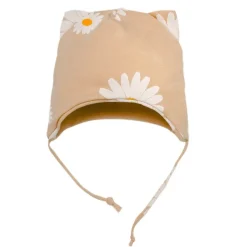 Czapka bawełniana dla niemowląt wiazana pod szyją z uszami beżowa w stokrotki - Lovely Day | Pinokio