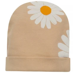Czapka bawełniana dla niemowlaka wywijana beżowa w stokrotki - Daisy | Pinokio