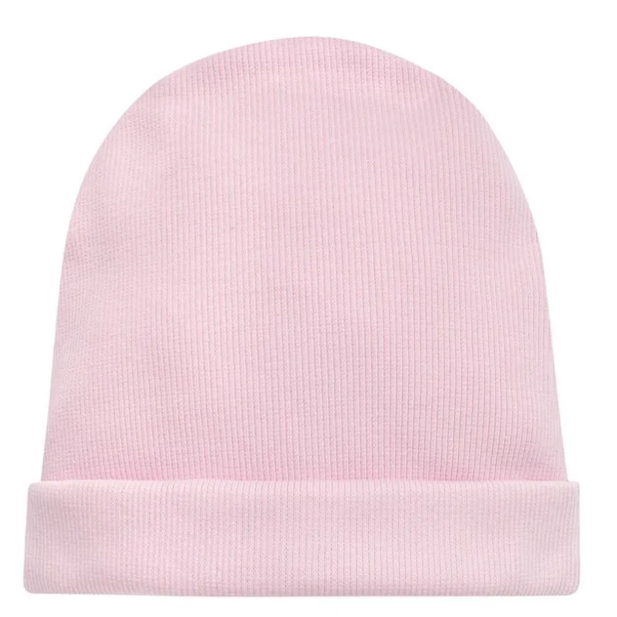 Czapka dziecięca beanie z prążkowanej bawełny różowa - Dasiy Pinokio