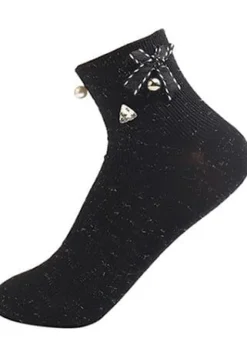 Damskie, krótkie, czarne skarpetki z ozdobami kokardki - Be Snazzy