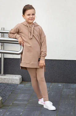 Długa bluza dziewczęca z kapturem z asymetrycznym dołem Little Eva/Kawa - Wualaa by dolce sonno