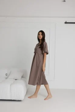 Długa koszula nocna ciążowa i do karmienia Astrid / Taupe - Dolce Sonno