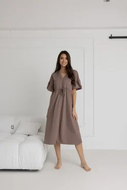 Długa koszula nocna ciążowa i do karmienia Astrid / Taupe - Dolce Sonno