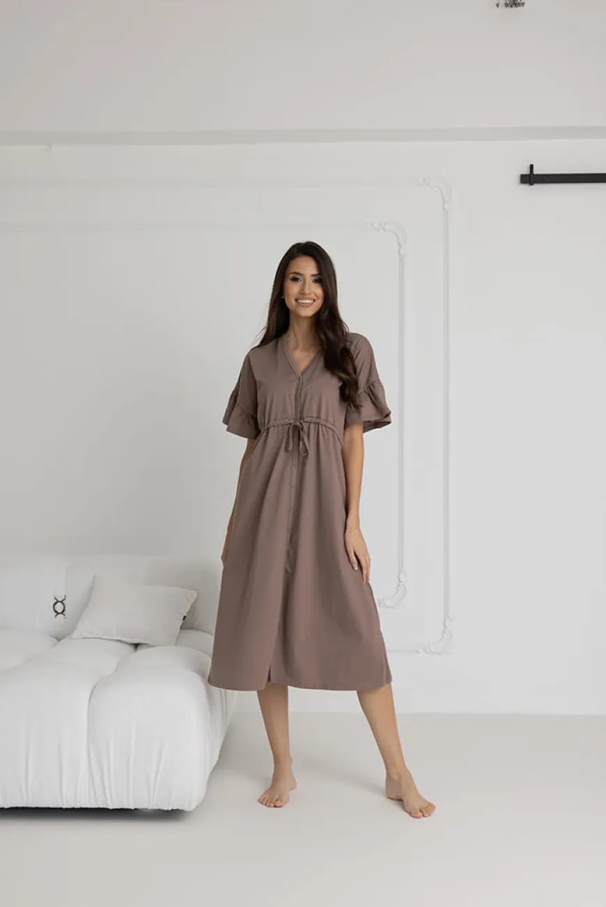 Długa koszula nocna ciążowa i do karmienia Astrid / Taupe - Dolce Sonno