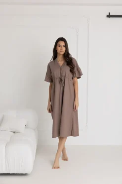 Długa koszula nocna ciążowa i do karmienia Astrid / Taupe - Dolce Sonno