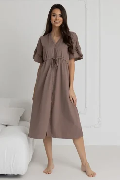 Długa koszula nocna ciążowa i do karmienia Astrid / Taupe - Dolce Sonno