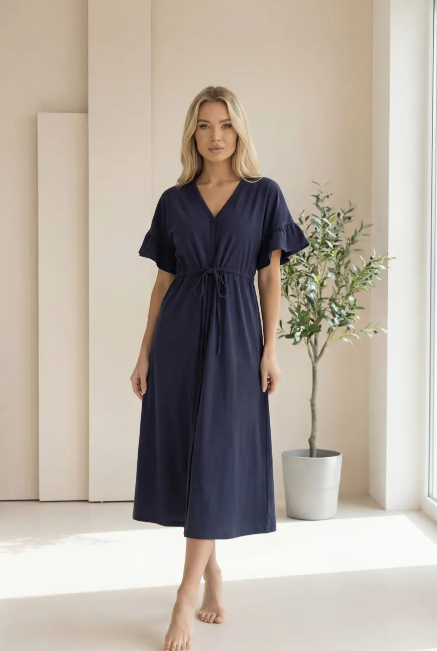 Długa koszula nocna ciążowa i do karmienia Astrid/ Deep Blue - Dolce Sonno