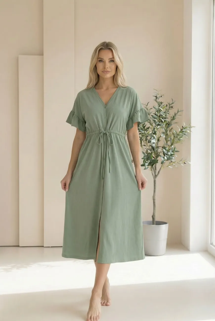 Długa koszula nocna ciążowa i do karmienia Astrid/ Szałwia - Dolce Sonno