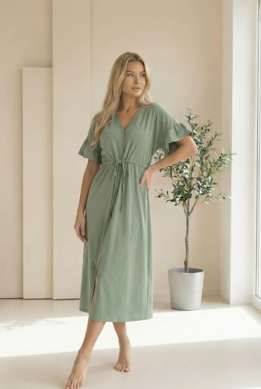 Długa koszula nocna ciążowa i do karmienia Astrid/ Szałwia - Dolce Sonno
