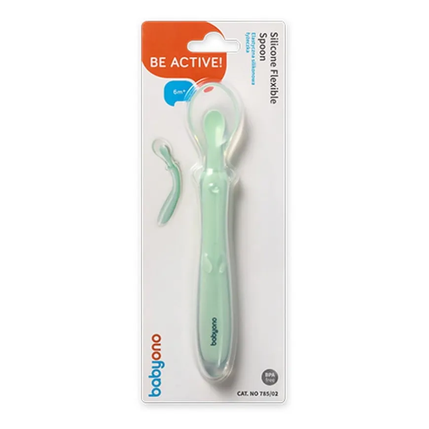 Elastyczna silikonowa łyżeczka - zielona | Babyono 785-02